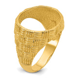 Australian 1/10 oz Gold Koala $15 Coin Bezel Ring Prong Set Mens Polished Woven Design in 14k Yellow Gold