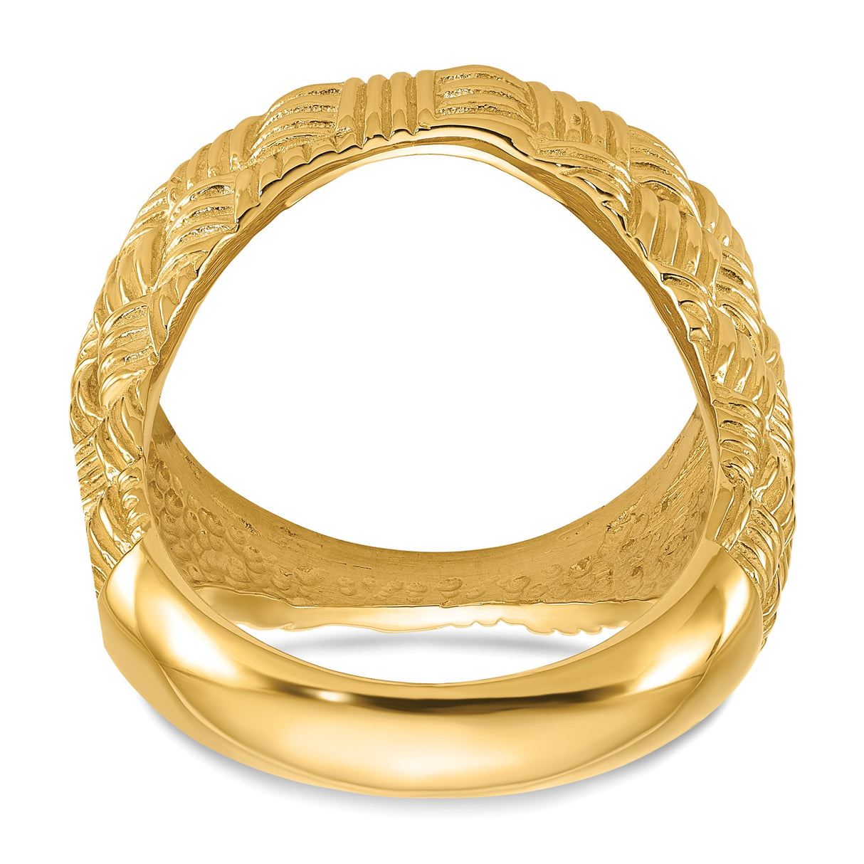 Isle of Man 1/10 oz Gold Cat Coin Bezel Ring Prong Set Mens Polished Woven Design in 14k Yellow Gold