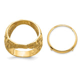 Isle of Man 1/10 oz Gold Cat Coin Bezel Ring Prong Set Mens Polished Woven Design in 14k Yellow Gold