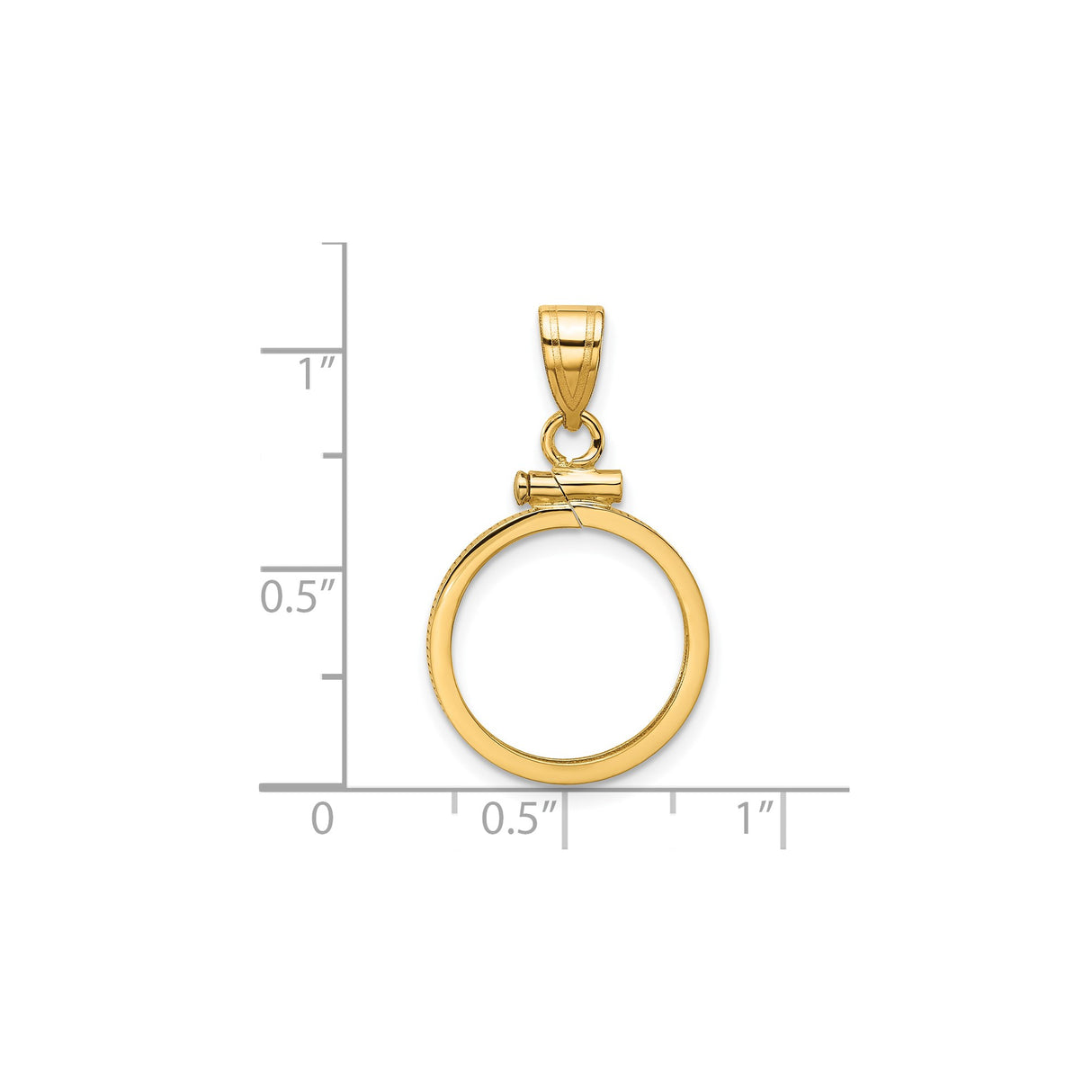 16 mm 14k Yellow Gold coin bezel for Russian 1 Kopek Kopek — size reference (ruler)