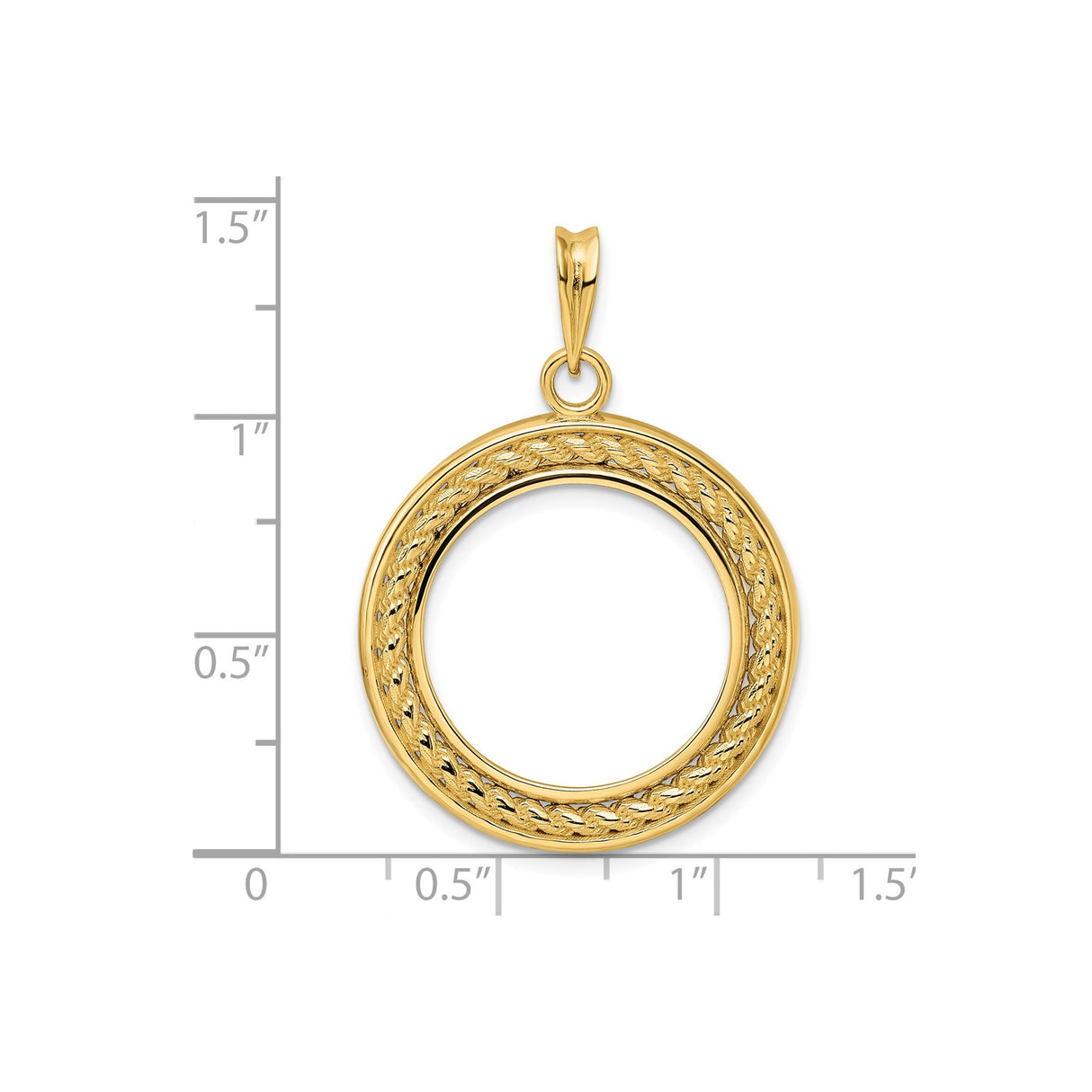 19 mm 14k Yellow Gold coin bezel for South Africian 1 Rand Rand — size reference (ruler)