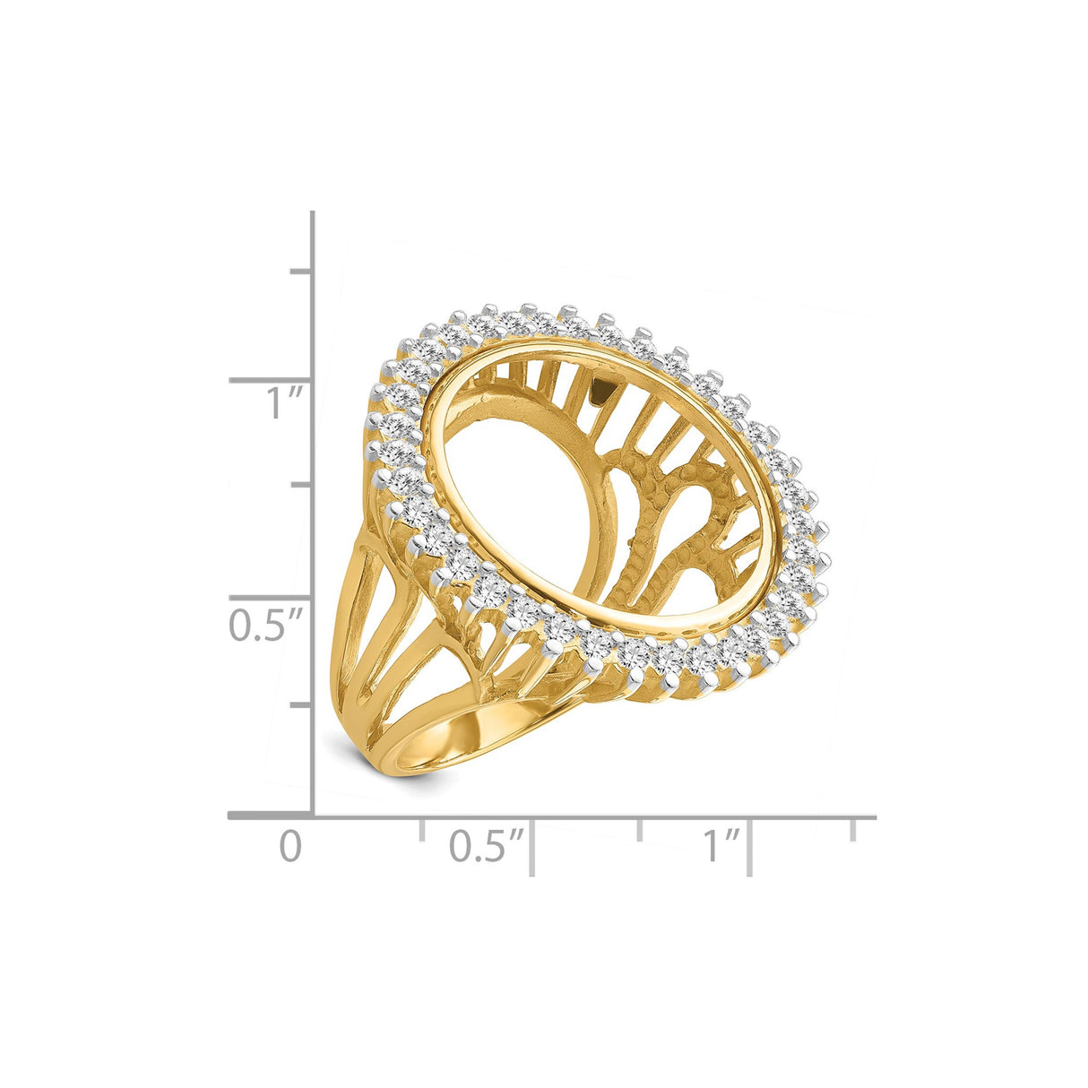 19 mm 14k Yellow Gold coin bezel ring for South Africian 1 Rand Rand — size reference (ruler)