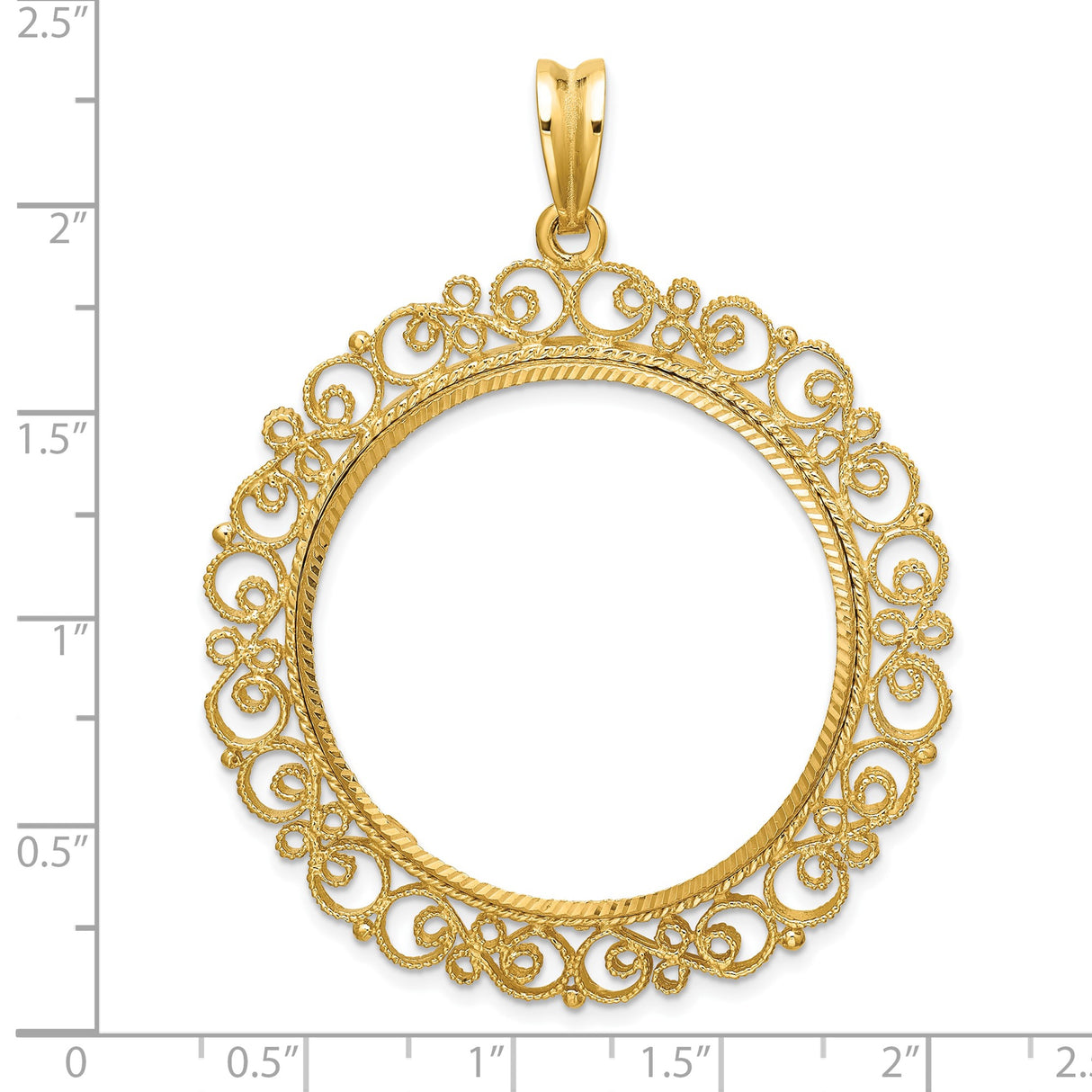 33 mm 14k Yellow Gold coin bezel for South African Krugerrand — size reference (ruler)