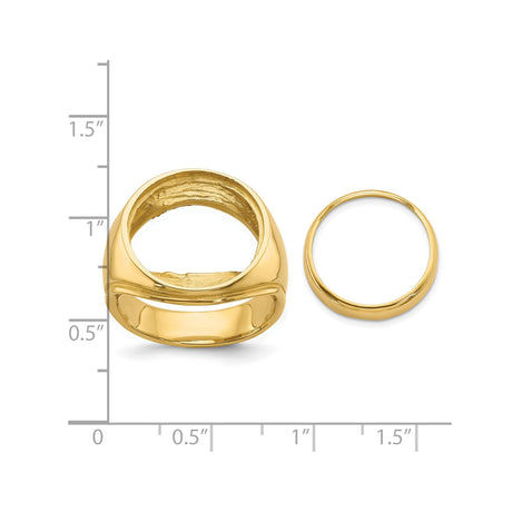 17 mm 14k Yellow Gold coin bezel ring for South African Krugerrand — size reference (ruler)