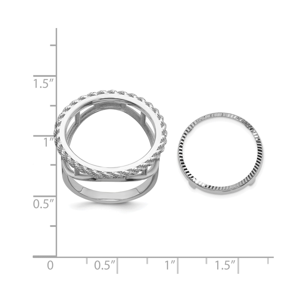 17 mm 14k White Gold coin bezel ring for South African Krugerrand — size reference (ruler)