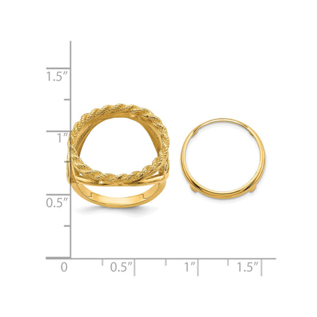 17 mm 14k Yellow Gold coin bezel ring for South African Krugerrand — size reference (ruler)