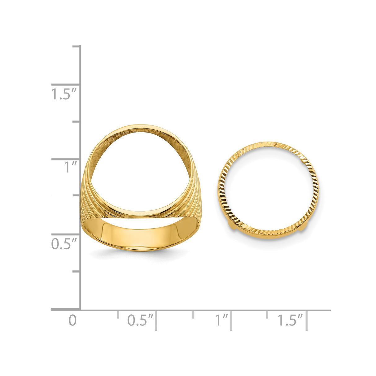 17 mm 14k Yellow Gold coin bezel ring for South African Krugerrand — size reference (ruler)