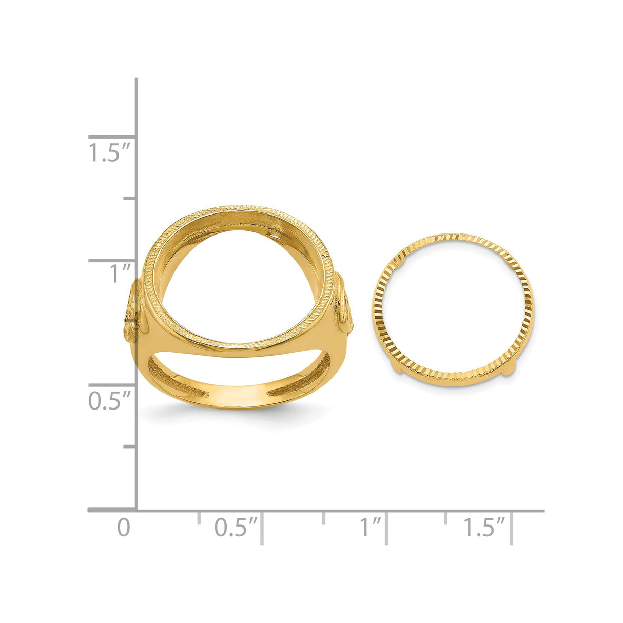 17 mm 14k Yellow Gold coin bezel ring for South African Krugerrand — size reference (ruler)