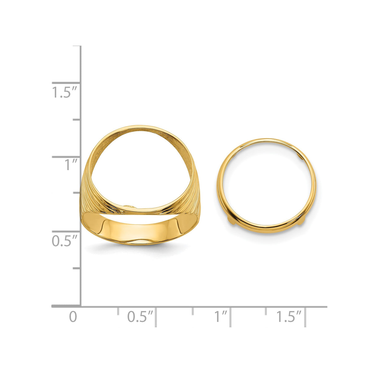 17 mm 14k Yellow Gold coin bezel ring for South African Krugerrand — size reference (ruler)