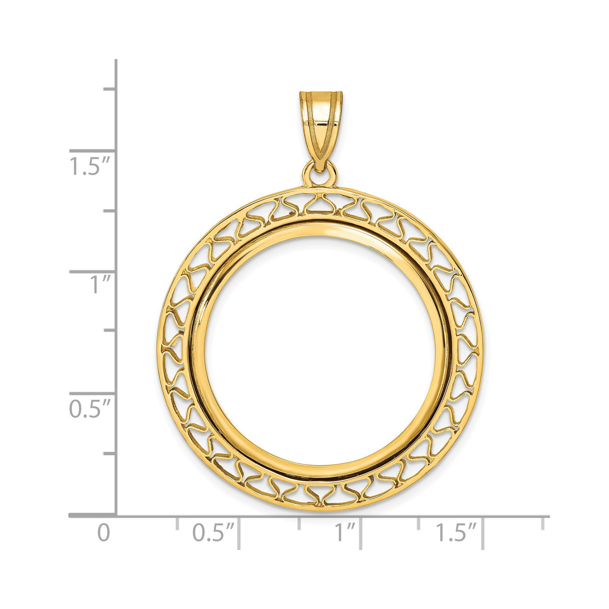 27 mm 14k Yellow Gold coin bezel for South African Krugerrand — size reference (ruler)
