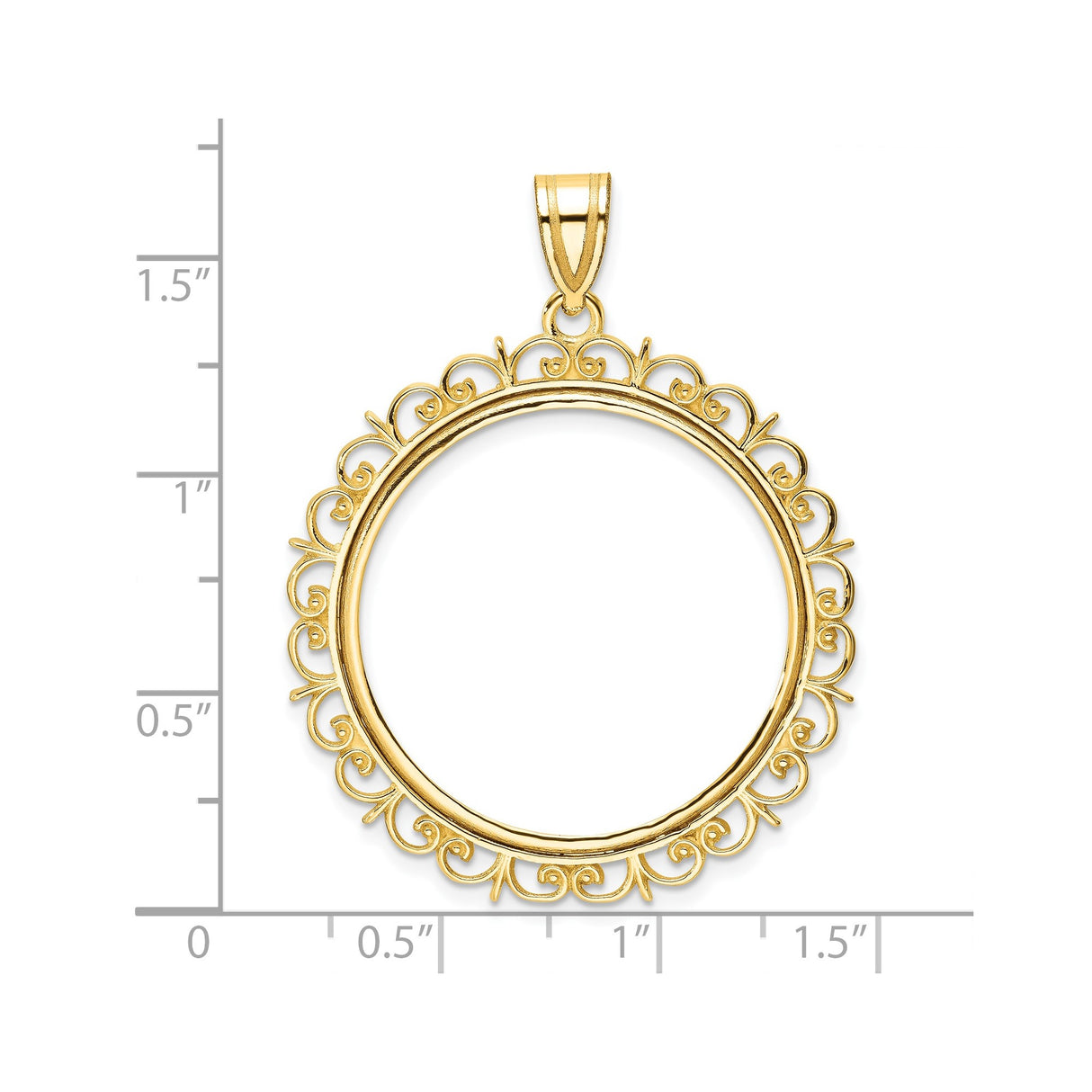 27 mm 14k Yellow Gold coin bezel for South African Krugerrand — size reference (ruler)