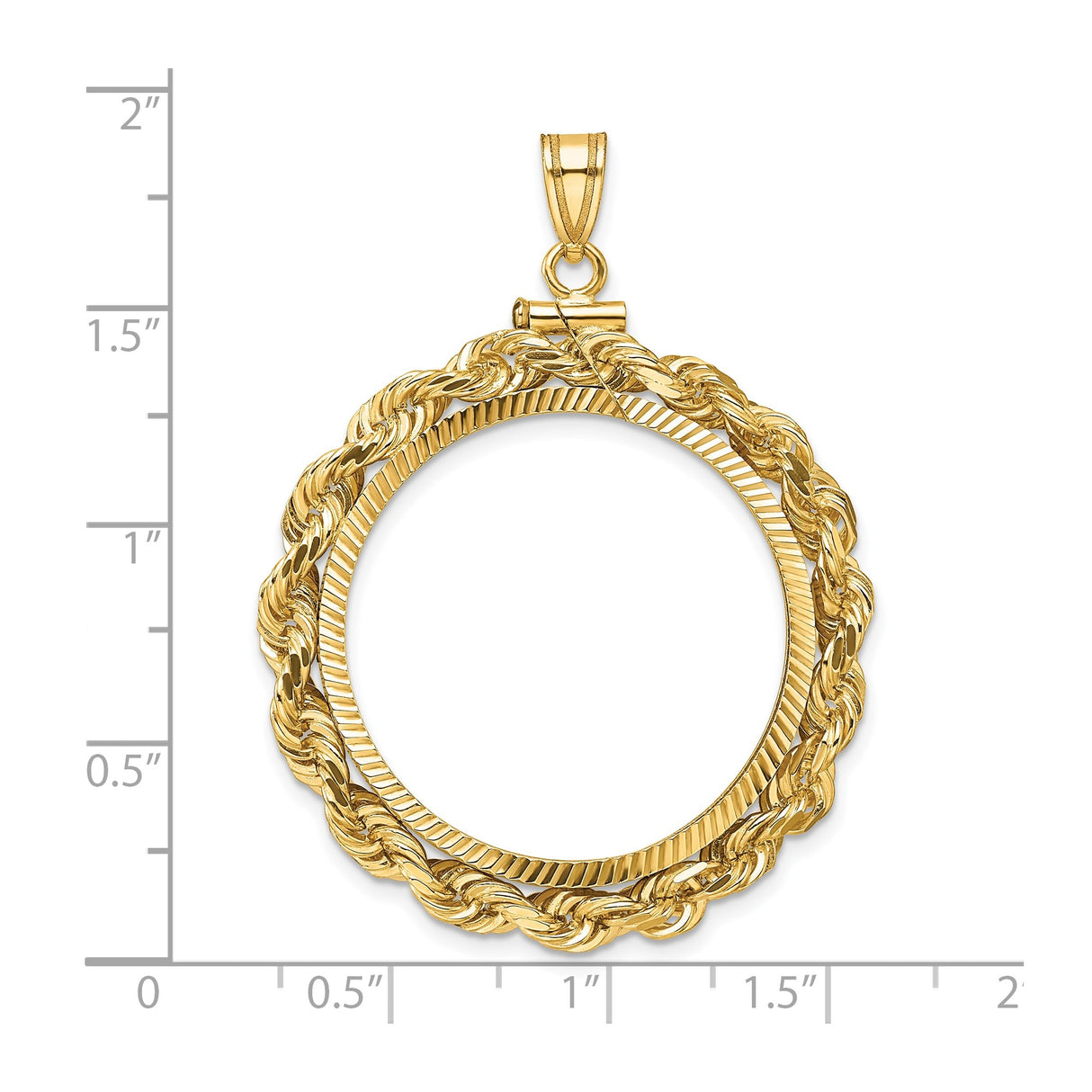 27 mm 14k Yellow Gold coin bezel for South African Krugerrand — size reference (ruler)