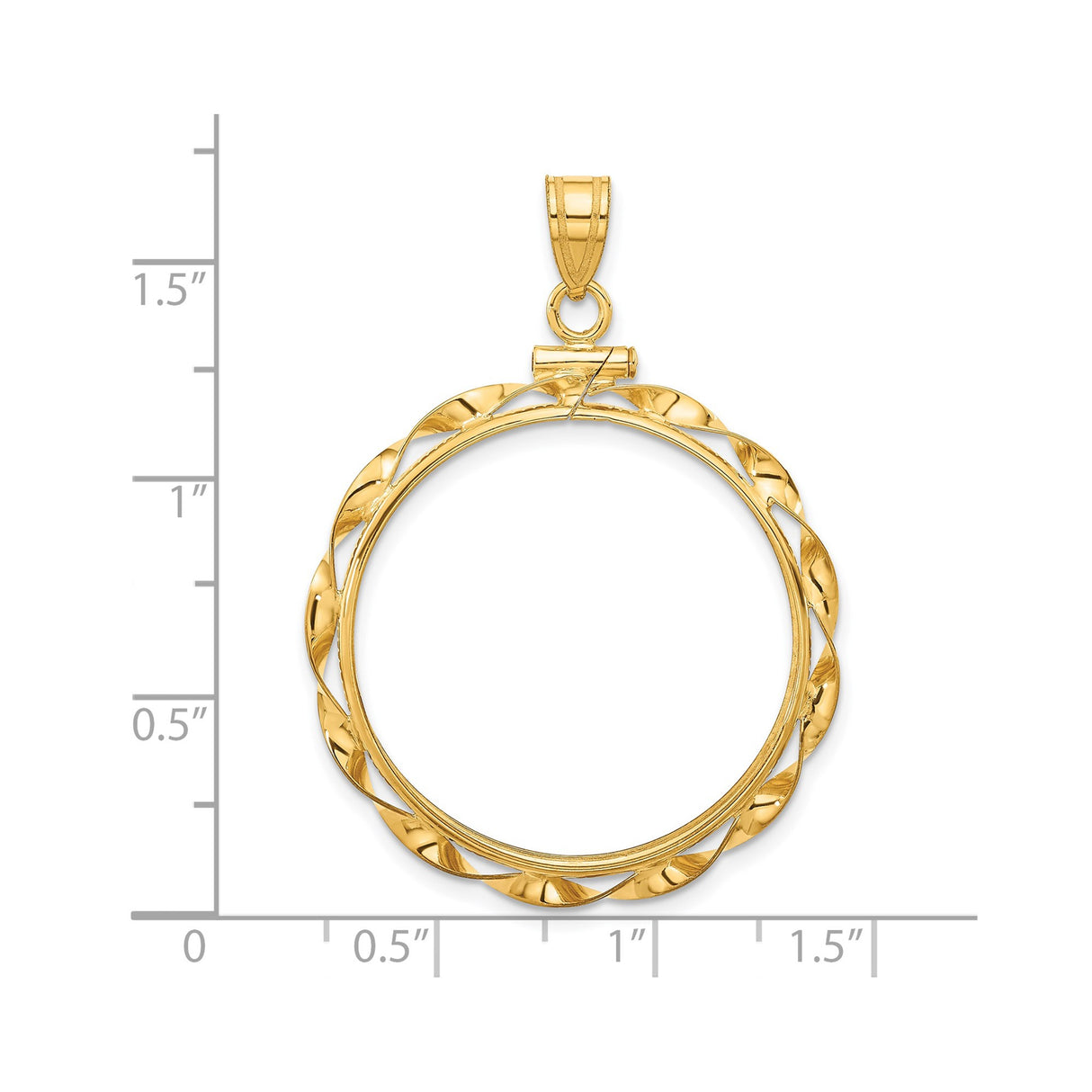 27 mm 14k Yellow Gold coin bezel for South African Krugerrand — size reference (ruler)