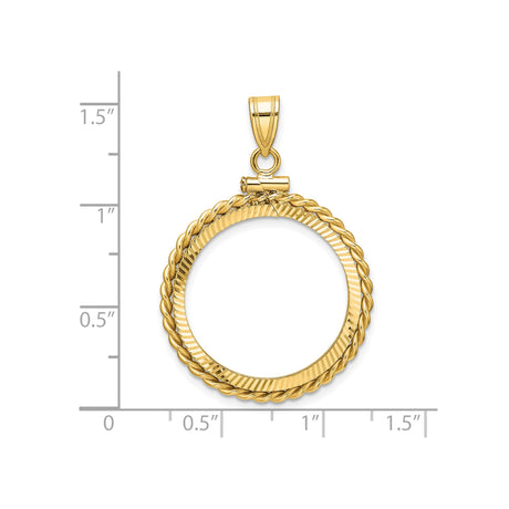 22 mm 14k Yellow Gold coin bezel for South African Krugerrand — size reference (ruler)