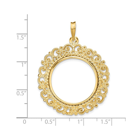 22 mm 14k Yellow Gold coin bezel for South African Krugerrand — size reference (ruler)
