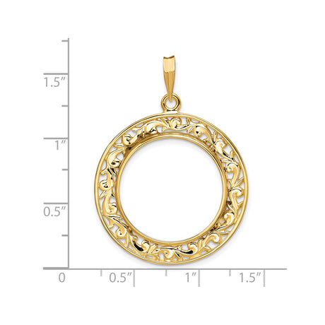 22 mm 14k Yellow Gold coin bezel for South African Krugerrand — size reference (ruler)