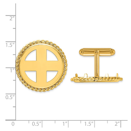 22 mm 14k Yellow Gold coin bezel cuff links for South Africian 2 Rand Rand — size reference (ruler)
