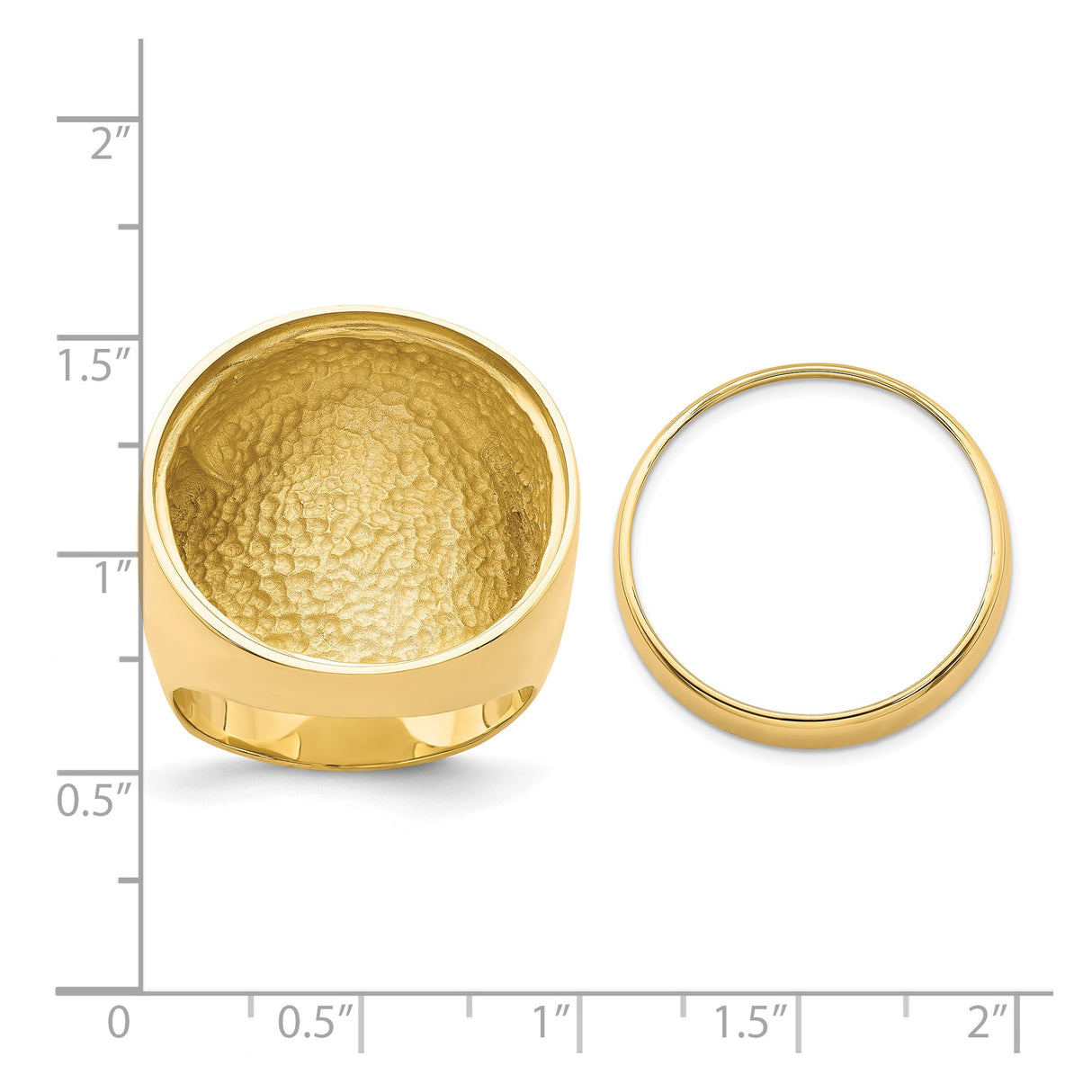22 mm 14k Yellow Gold coin bezel ring for South Africian 2 Rand Rand — size reference (ruler)