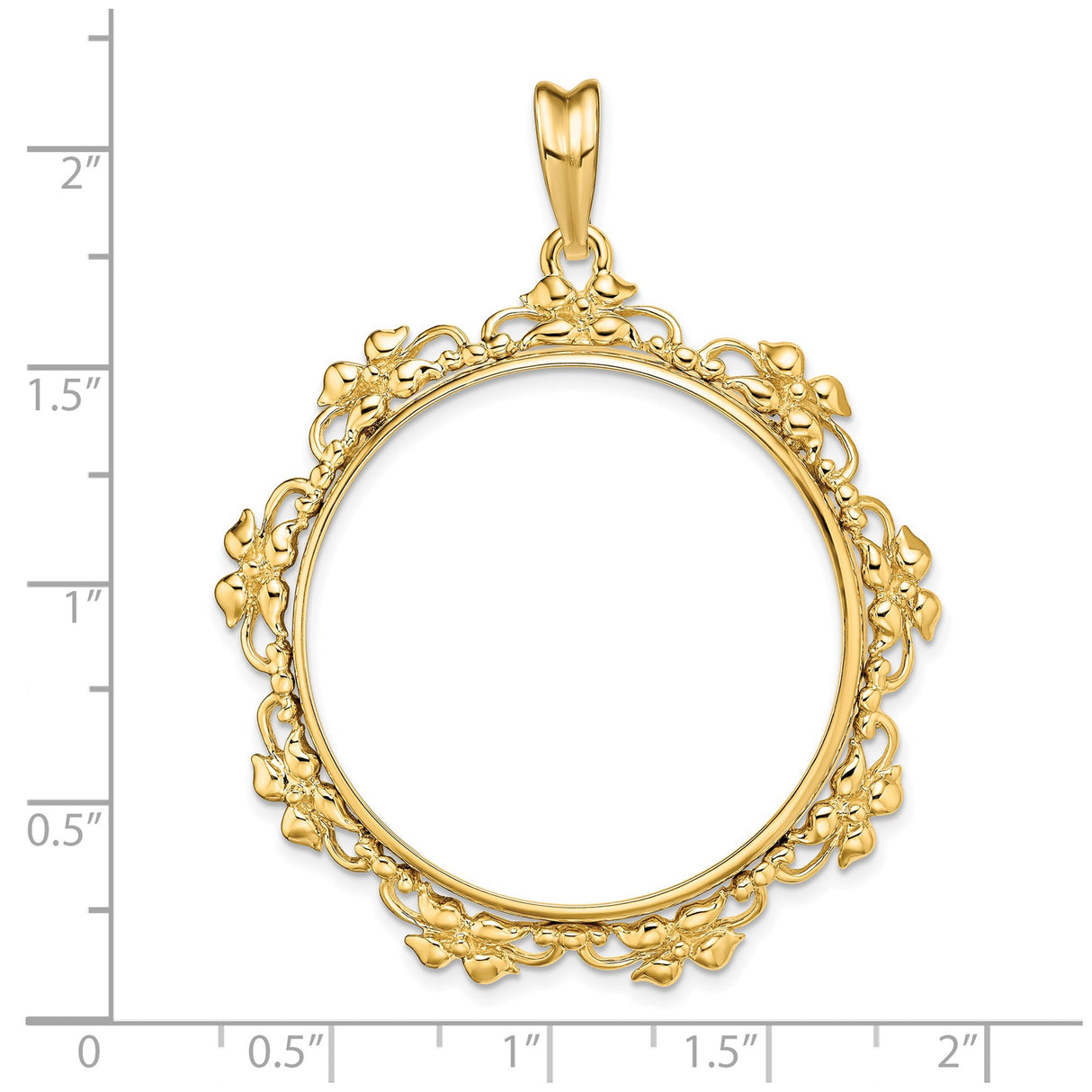33 mm 14k Yellow Gold coin bezel for UK £100 Britannia — size reference (ruler)
