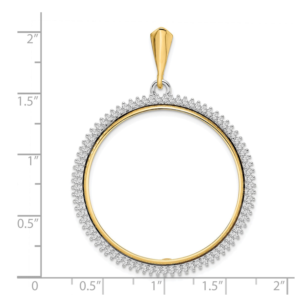 33 mm 14k Multi-Tone Gold coin bezel for UK £100 Britannia — size reference (ruler)
