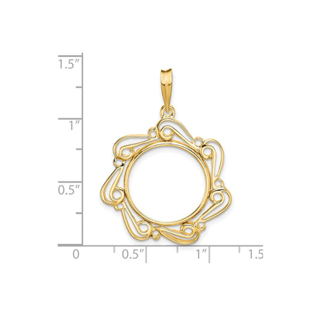 17 mm 14k Yellow Gold coin bezel for UK £10 Britannia — size reference (ruler)
