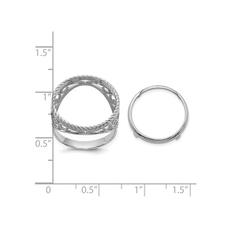 17 mm 14k White Gold coin bezel ring for UK £10 Britannia — size reference (ruler)