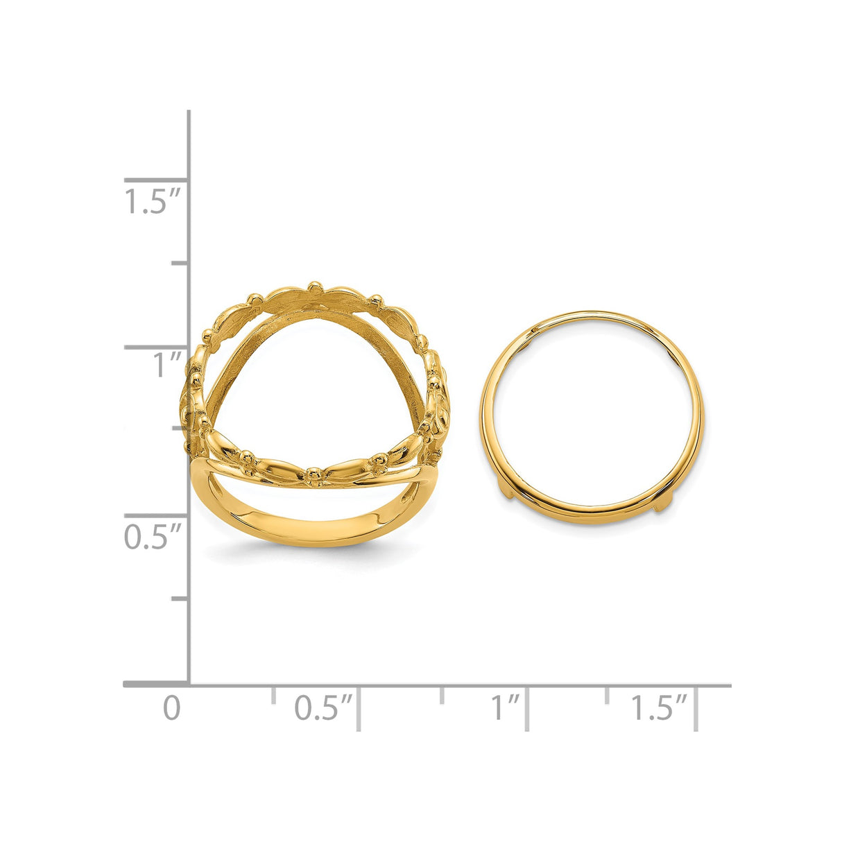 17 mm 14k Yellow Gold coin bezel ring for UK £10 Britannia — size reference (ruler)