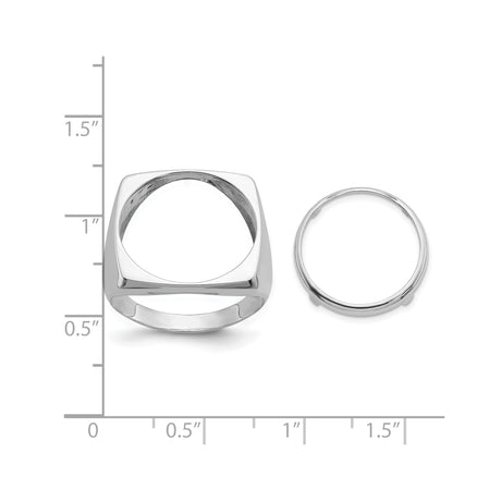 17 mm 14k White Gold coin bezel ring for UK £10 Britannia — size reference (ruler)