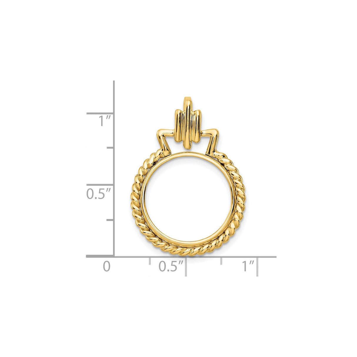 17 mm 14k Yellow Gold coin bezel for UK £10 Britannia — size reference (ruler)