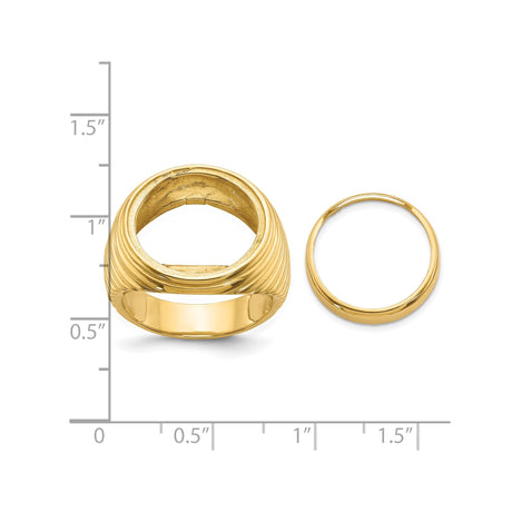17 mm 14k Yellow Gold coin bezel ring for UK £10 Britannia — size reference (ruler)