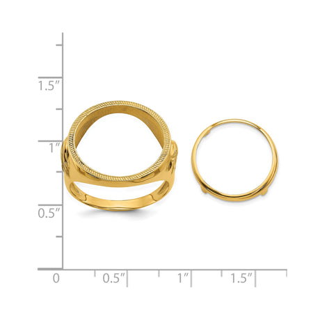 17 mm 10k Yellow Gold coin bezel ring for UK £10 Britannia — size reference (ruler)