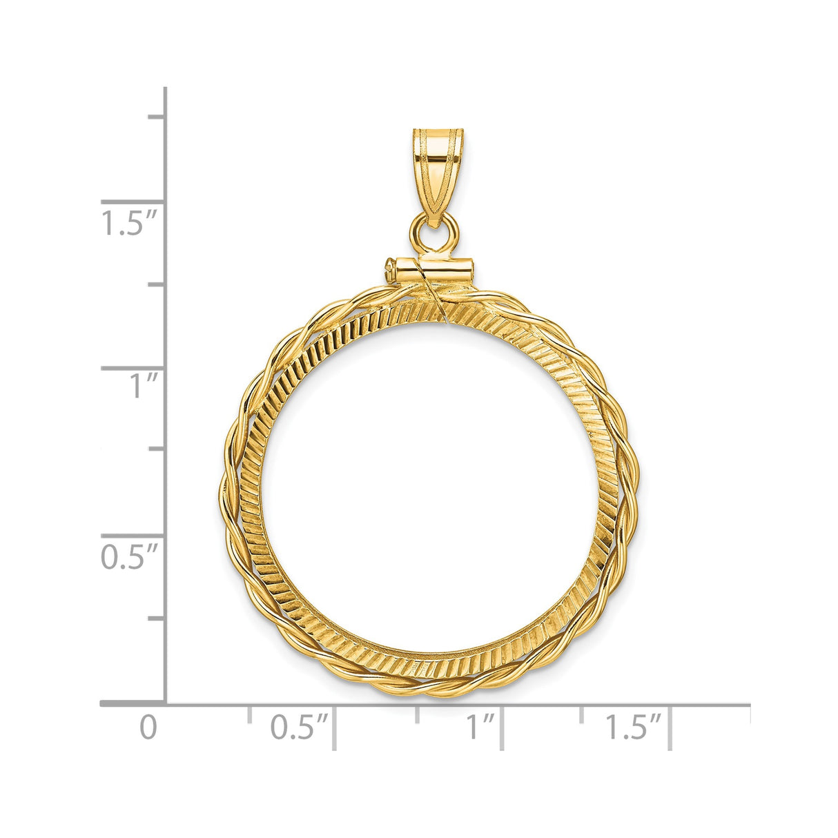 27 mm 14k Yellow Gold coin bezel for UK £50 Britannia — size reference (ruler)