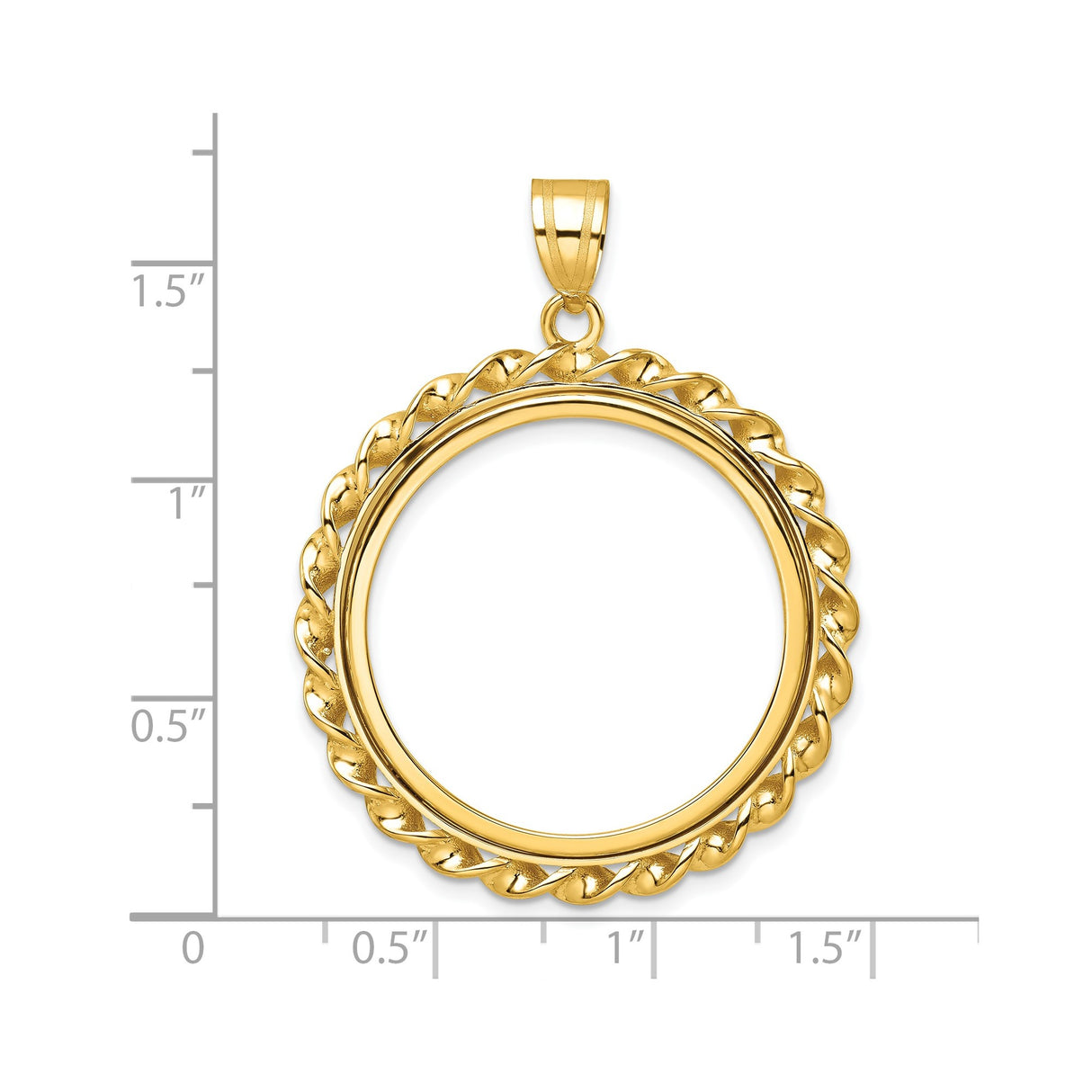 27 mm 14k Yellow Gold coin bezel for UK £50 Britannia — size reference (ruler)
