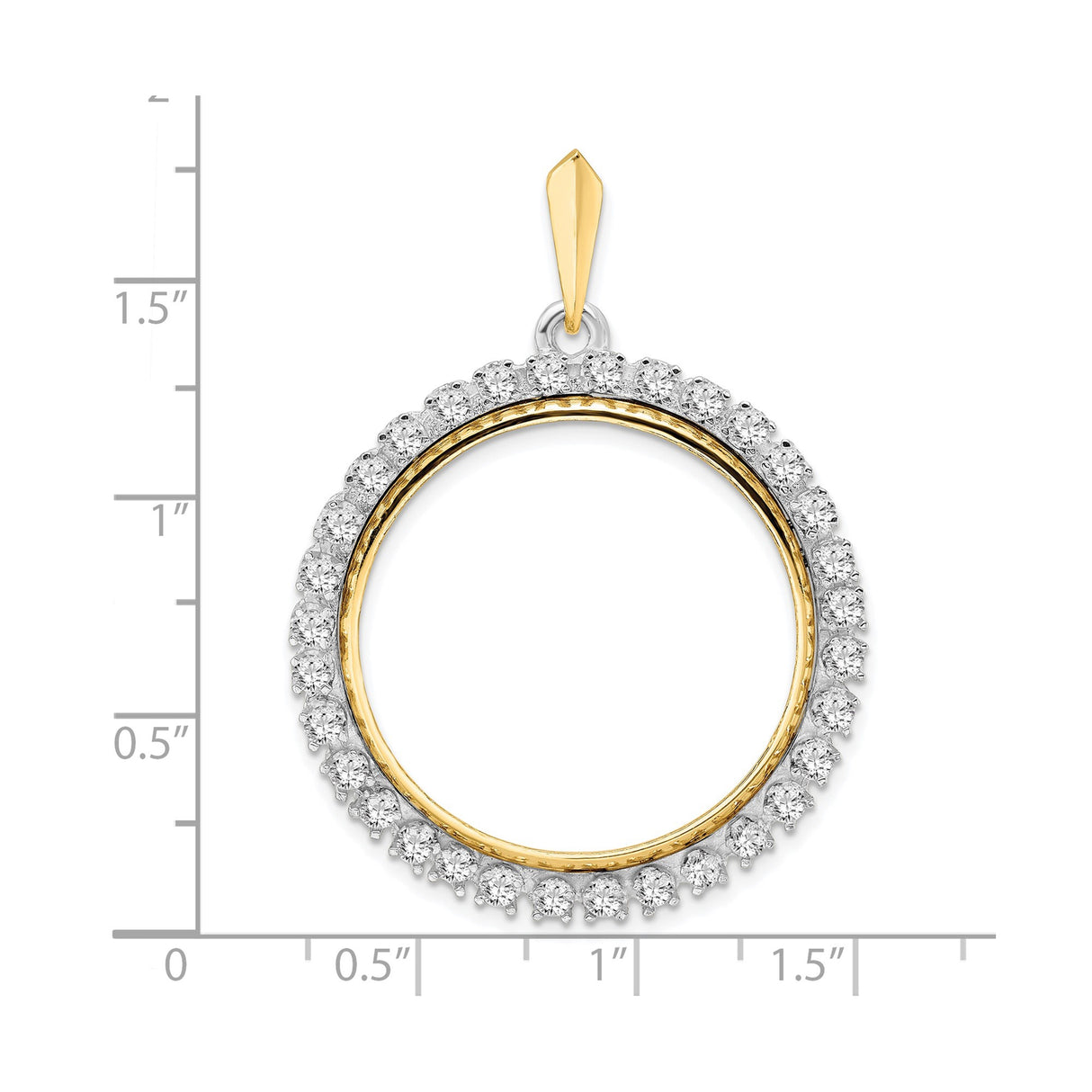 27 mm 14k Multi-Tone Gold coin bezel for UK £50 Britannia — size reference (ruler)