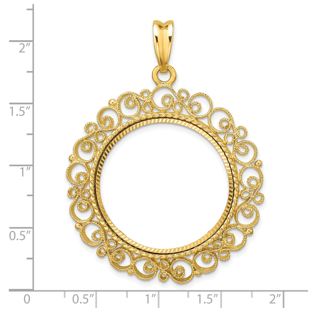 27 mm 14k Yellow Gold coin bezel for UK £50 Britannia — size reference (ruler)