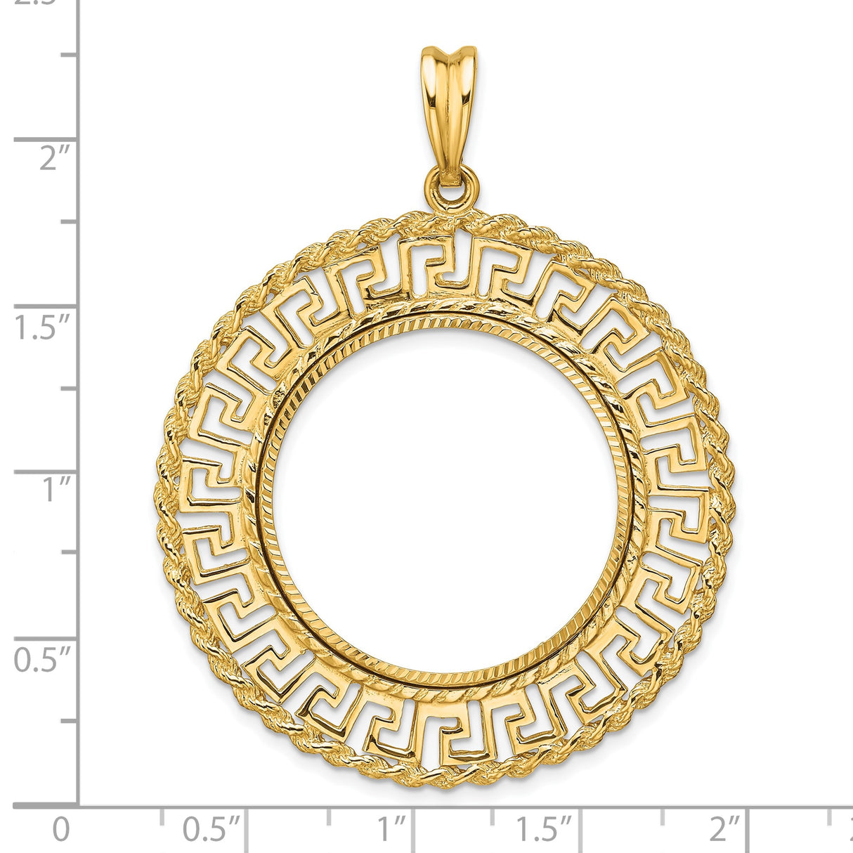 27 mm 14k Yellow Gold coin bezel for UK £50 Britannia — size reference (ruler)