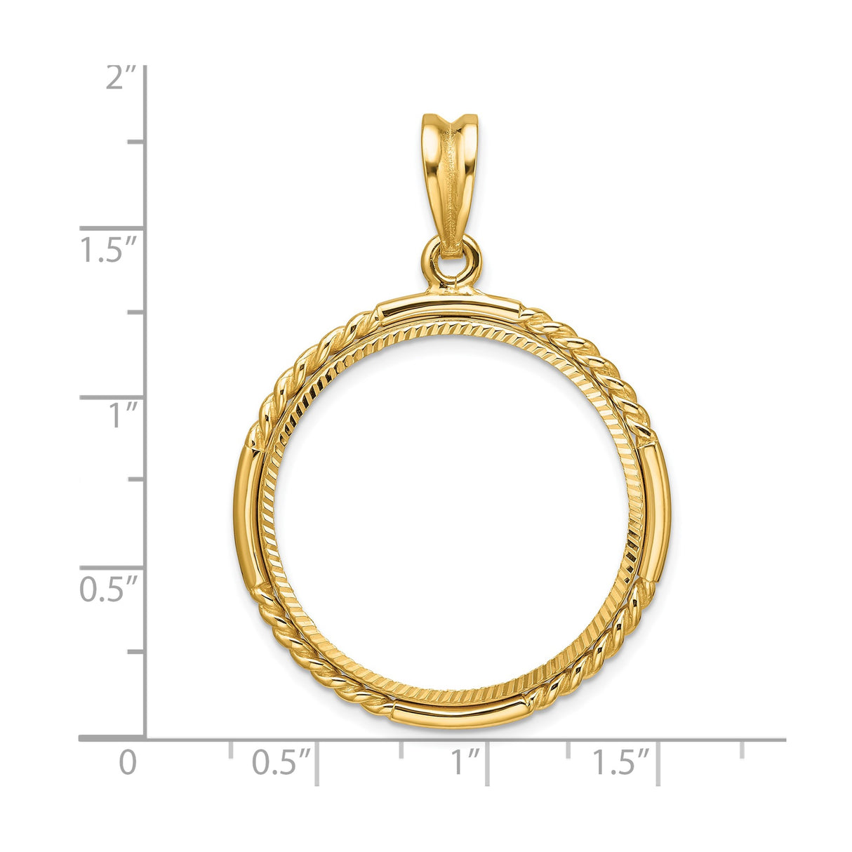 27 mm 14k Yellow Gold coin bezel for UK £50 Britannia — size reference (ruler)