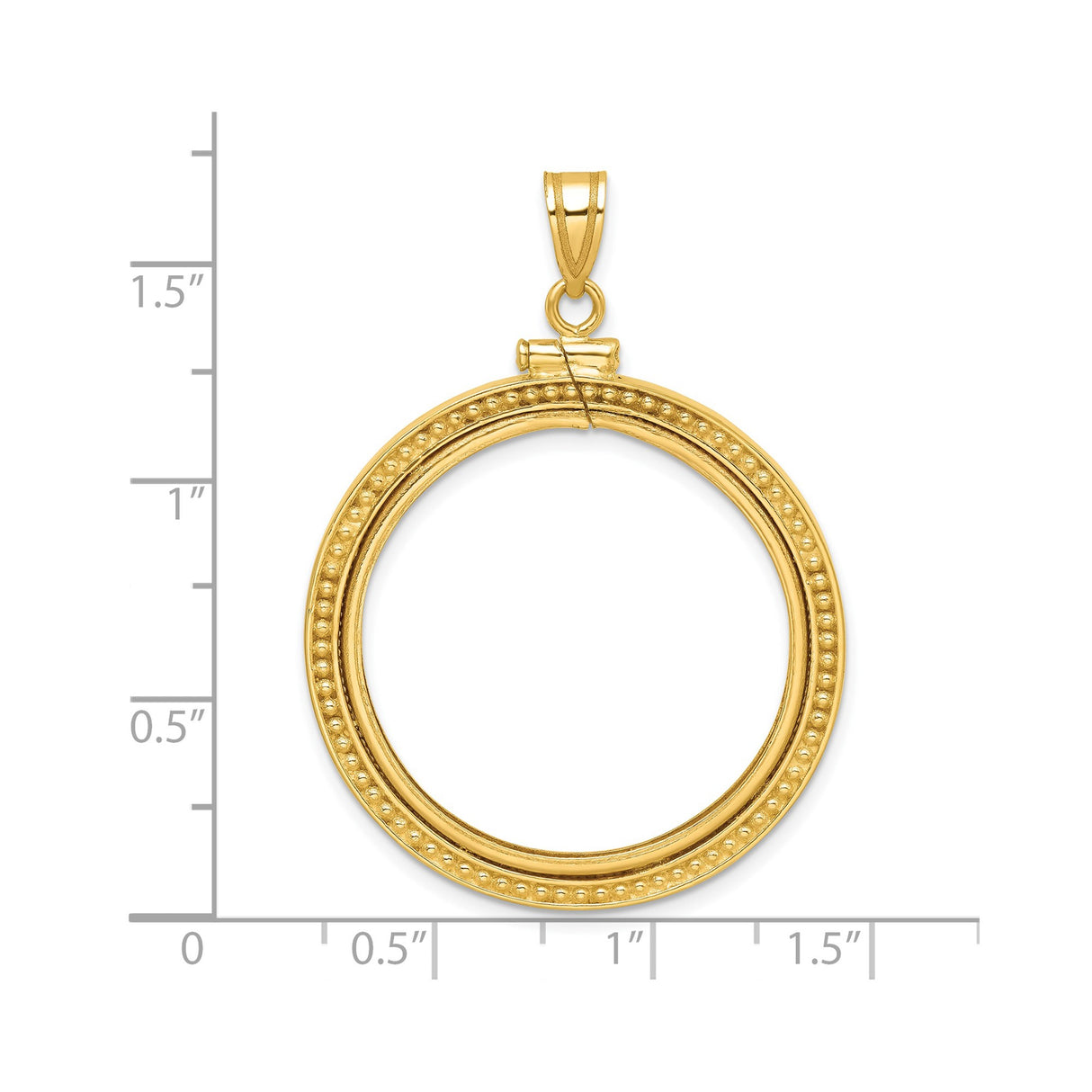 27 mm 14k Yellow Gold coin bezel for UK £50 Britannia — size reference (ruler)