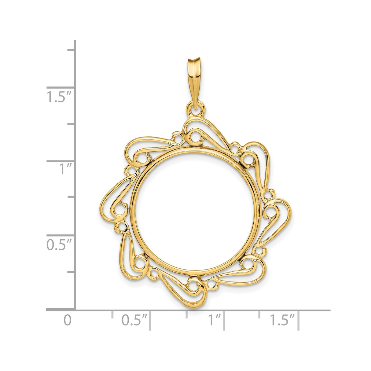 22 mm 14k Yellow Gold coin bezel for UK £25 Britannia — size reference (ruler)