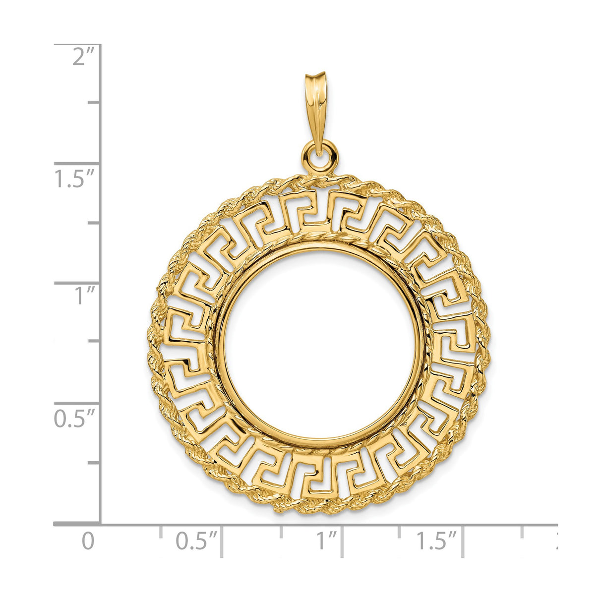 22 mm 14k Yellow Gold coin bezel for UK £25 Britannia — size reference (ruler)