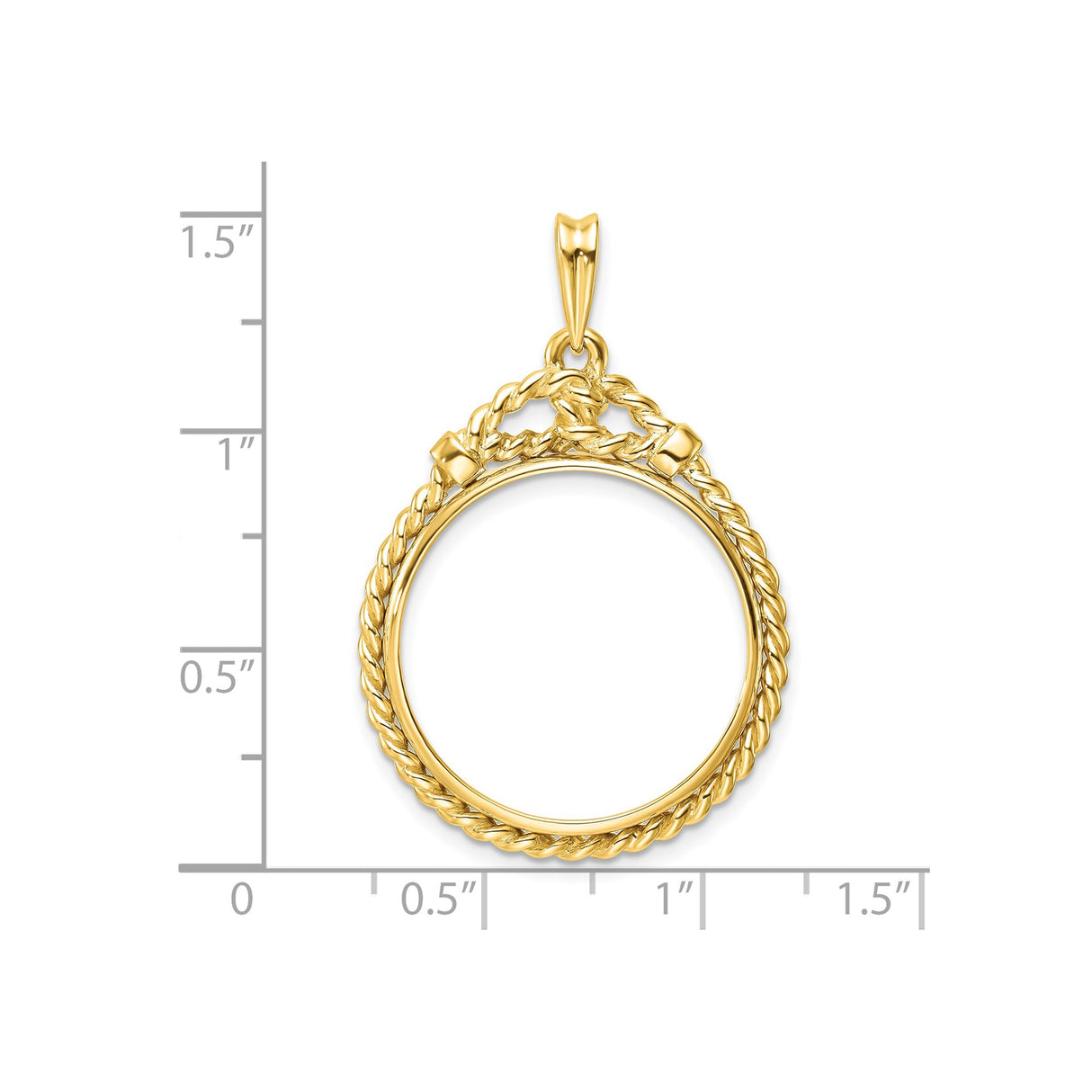 22 mm 14k Yellow Gold coin bezel for UK £25 Britannia — size reference (ruler)