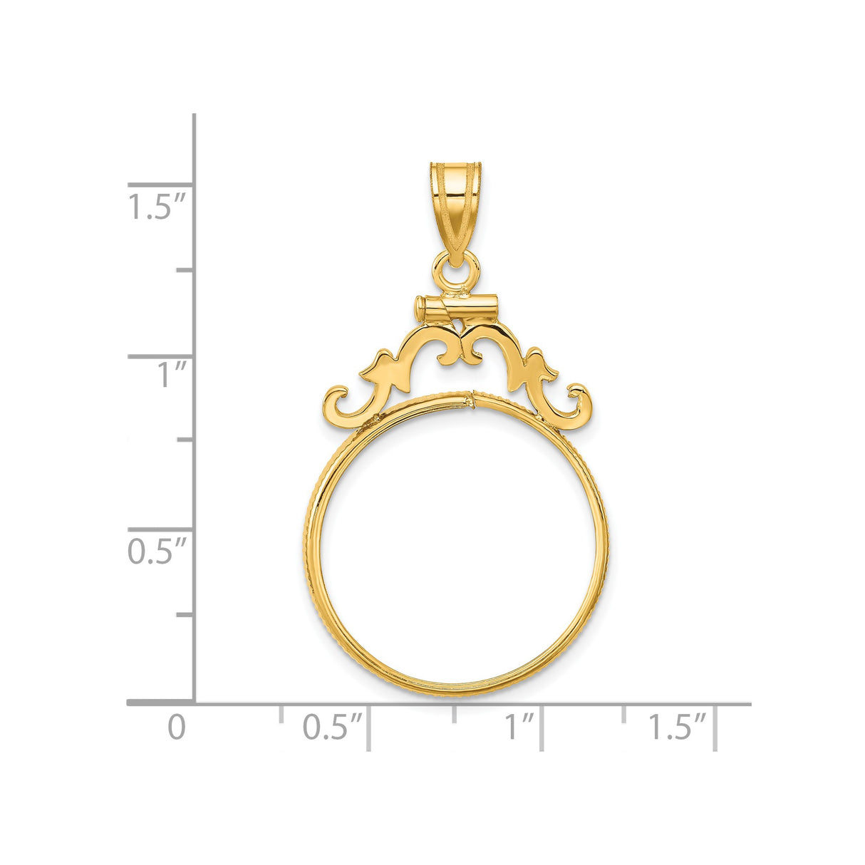 22 mm 14k Yellow Gold coin bezel for UK £1 Sovereign — size reference (ruler)
