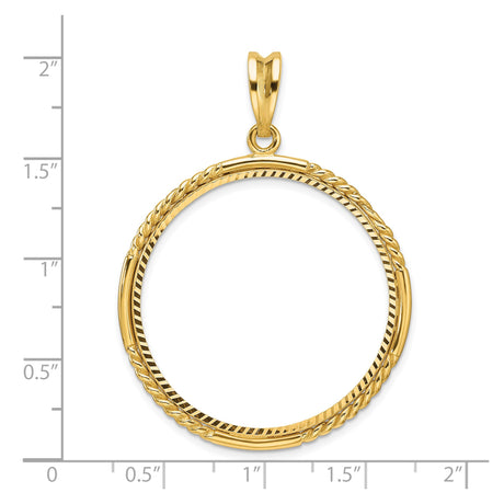 32 mm 14k Yellow Gold coin bezel pendant for US Helen Hayes — size reference (ruler)