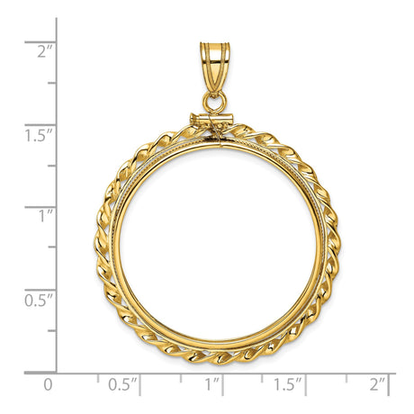 32 mm 14k Yellow Gold coin bezel pendant for US Robert Frost — size reference (ruler)