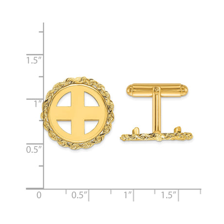17 mm 14k Yellow Gold coin bezel cuff links for US $5 American Buffalo — size reference (ruler)