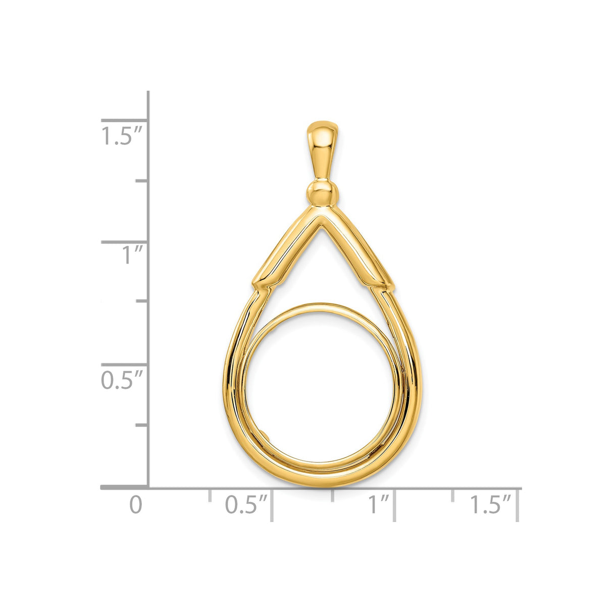 17 mm 14k Yellow Gold coin bezel pendant for US $5 American Buffalo — size reference (ruler)