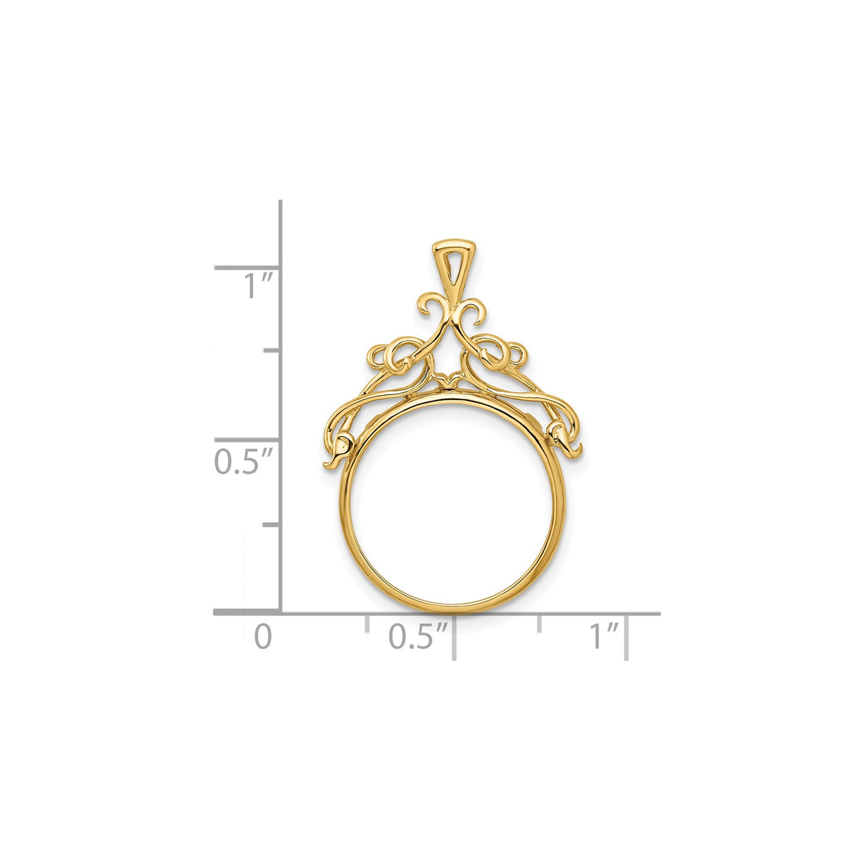 17 mm 14k Yellow Gold coin bezel pendant for US $5 American Buffalo — size reference (ruler)
