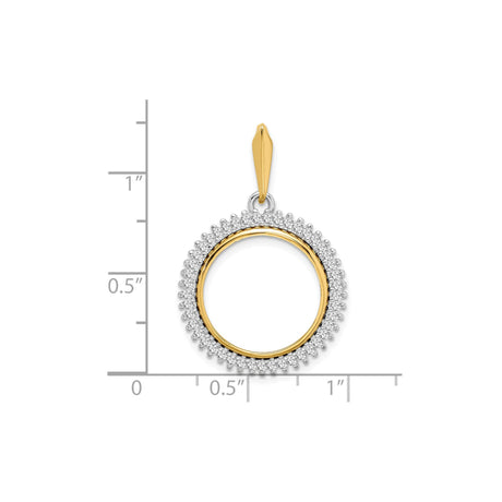 17 mm 14k Multi-Tone Gold coin bezel pendant for US $5 American Buffalo — size reference (ruler)