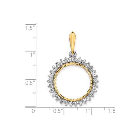 17 mm 14k Multi-Tone Gold coin bezel pendant for US $5 American Buffalo — size reference (ruler)