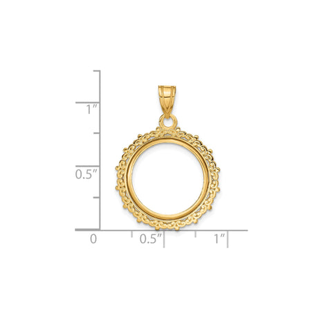 17 mm 14k Yellow Gold coin bezel pendant for US $5 American Buffalo — size reference (ruler)